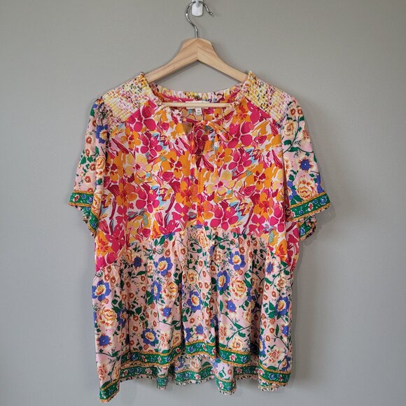 Umgee Boho Bright Floral Multicolor Blouse - Picture 6 of 9